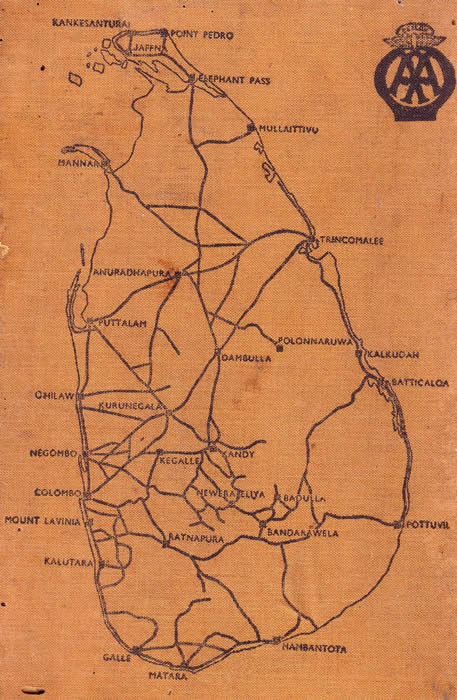 Motor routes in Ceylon circa 1935 from Automobile Association of Ceylon