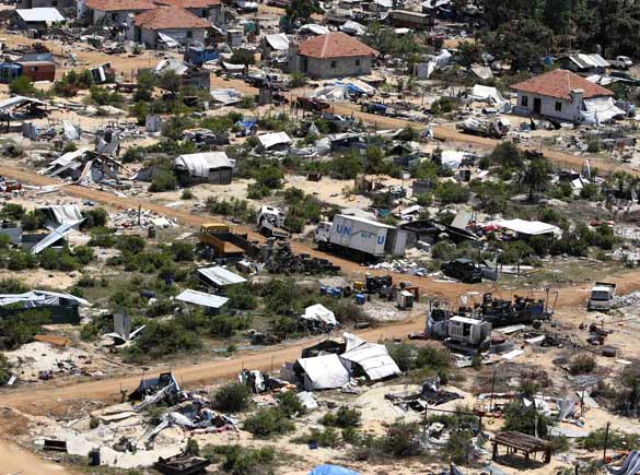 Vanni 'Safe Zone' May 26 2009 from SG Ban Ki-moon's helicopter flight Mullaitivu beach Sri Lanka