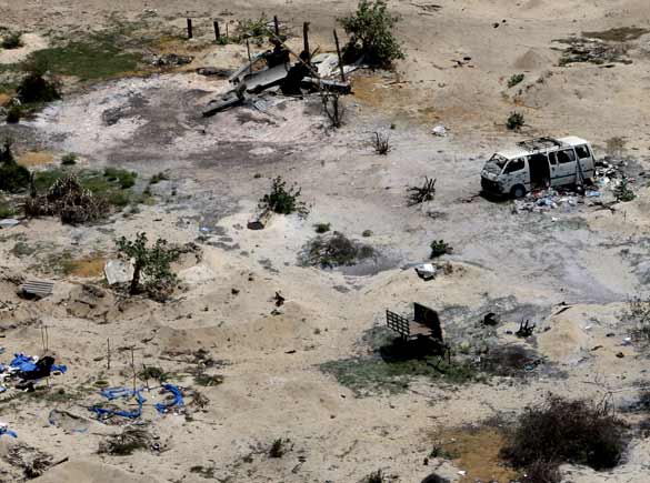 Vanni 'Safe Zone' May 26 2009 from SG Ban Ki-moon's helicopter flight Mullaitivu beach Sri Lanka