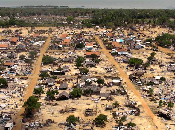 Vanni 'Safe Zone' May 26 2009 from SG Ban Ki-moon's helicopter flight Mullaitivu beach Sri Lanka
