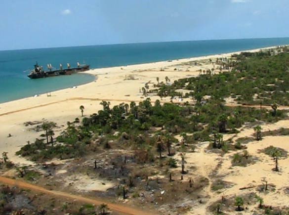 Vanni 'Safe Zone' May 26 2009 from SG Ban Ki-moon's helicopter flight Mullaitivu beach Sri Lanka