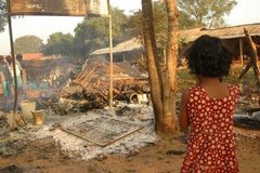 Vanni Tamil burnt house from shelling or bombing by SLA March 2009