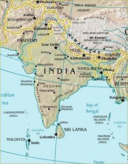 Terrain Map of India, Indian Subcontinent, Arabian Sea Map