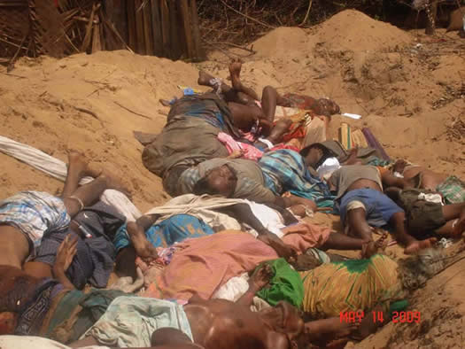 Massacre of Tamil Civilians Mullaivaikal Sri Lanka May 14 2009 source: warwithoutwitness.org