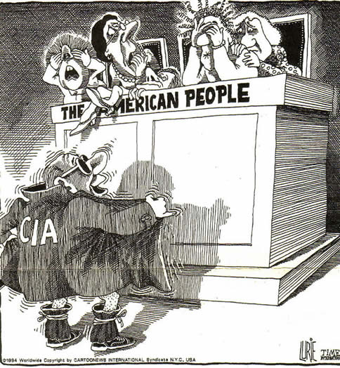 Ranan Lurie cartoon on CIA exposing itself to Americans 1994